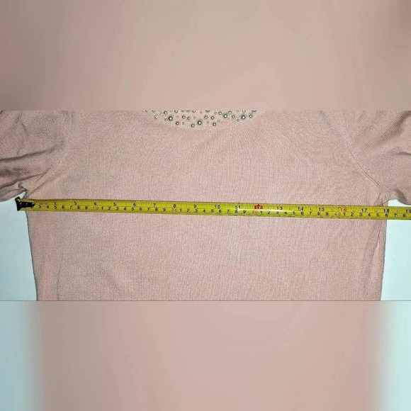 Karl Lagerfeld Paris Faux Pearl Neck Pale Pink  Lightweight Pullover Sweater, M - Picture 8 of 11